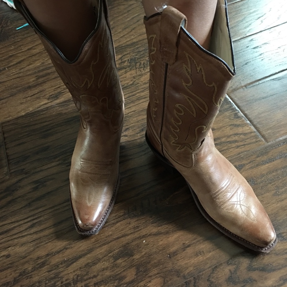 Brown leather cowgirl boots