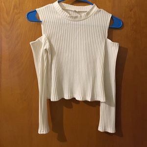 White open shoulder ribbed crop top