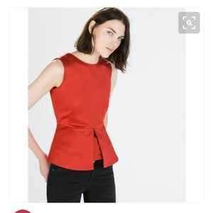 ZARA Red Peplum Satin Top