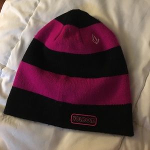 Volcom Pink and Black Stripe Beanie