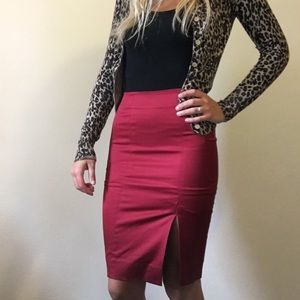 BEBE burgundy pencil skirt with slit in front