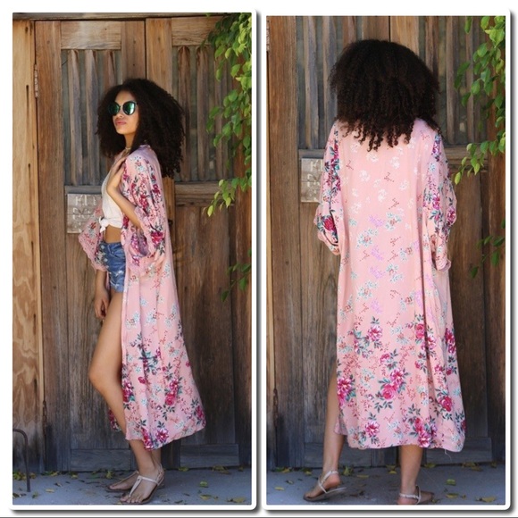 Angie Tops - Rose Floral Maxi Kimono