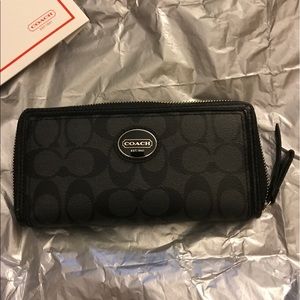 COACH Black and Gray zip around wallet