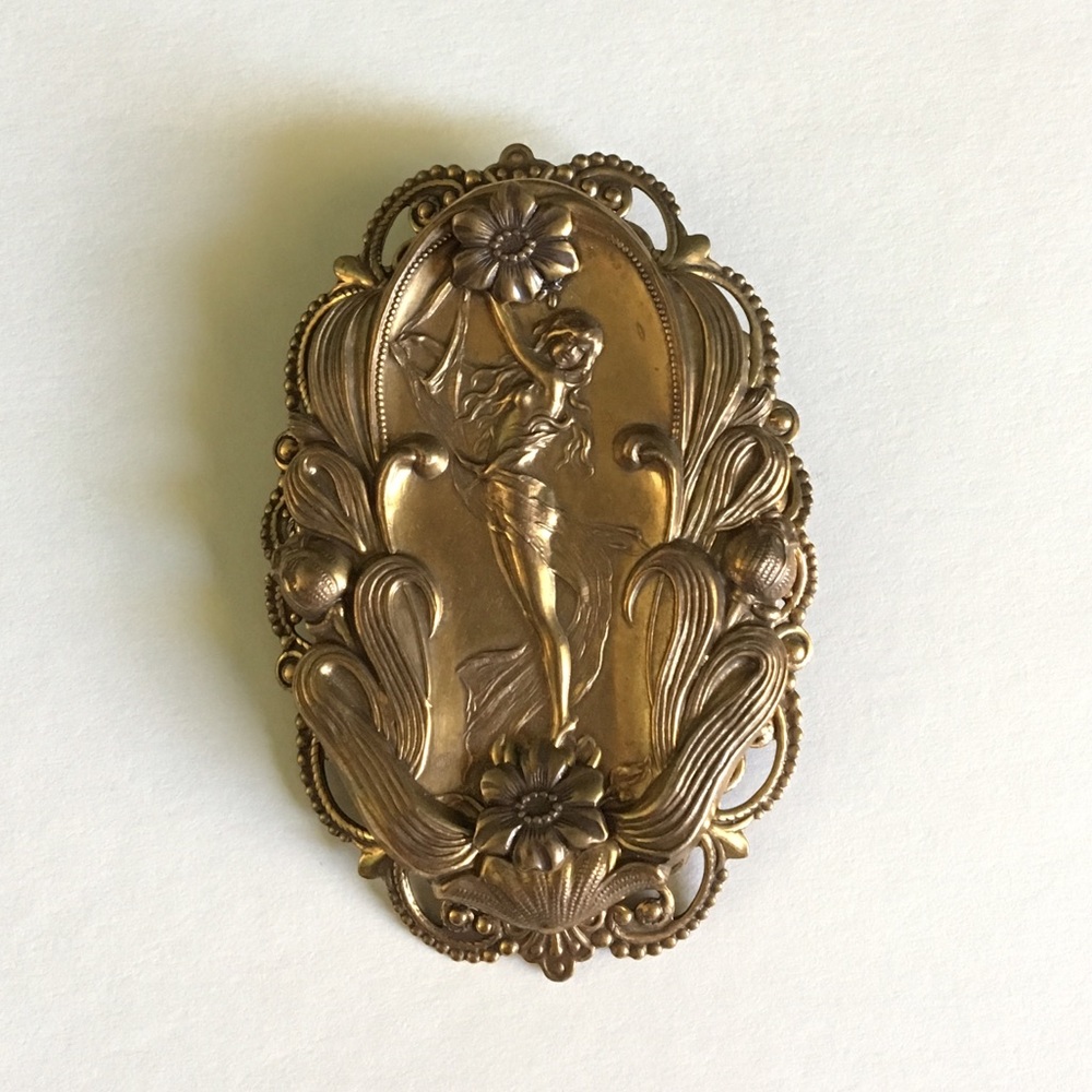 Jan Michaels Vintage Art Nouveau Lady Large Brooch