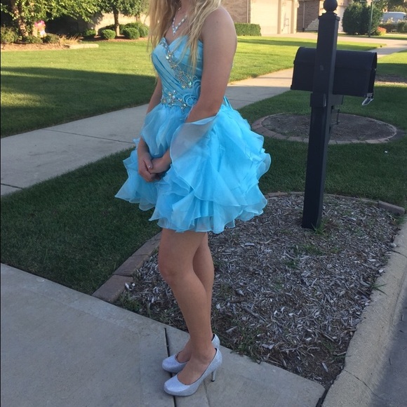 Short, Corset Homecoming Ball Gown Dress Blue - Picture 2 of 7