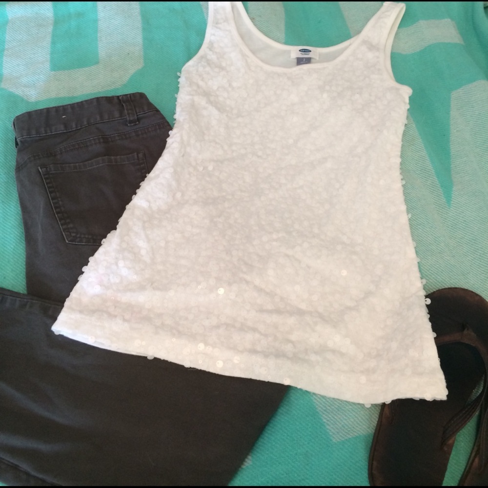 White Sequin Tank