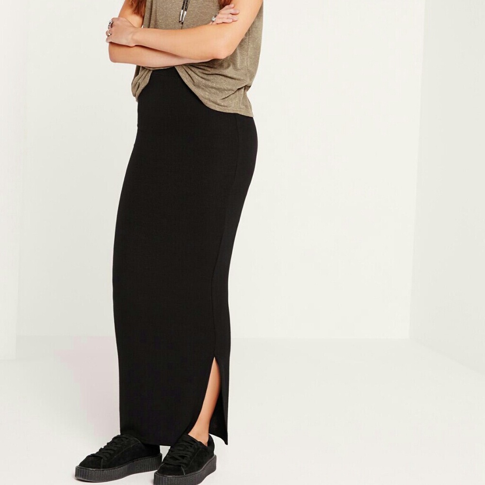 missguided long ribbed maxi skirt black