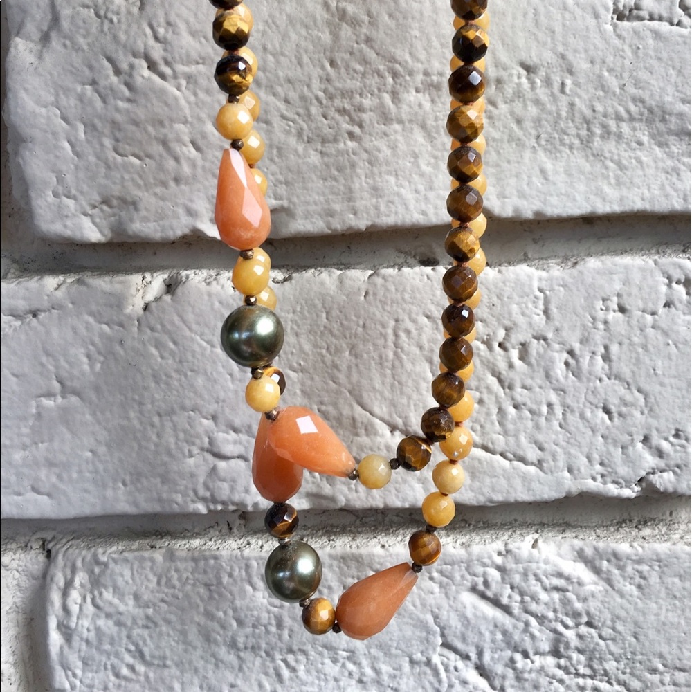 Chan Luu Tiger Eye Mix Faceted Long Necklace