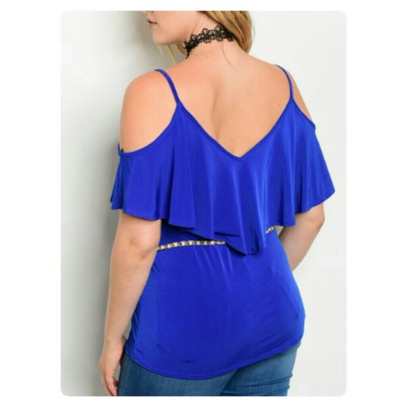 PLUS SIZE BLUE OFF SHOULDER W/ CHAIN BELT💙 - Picture 3 of 6