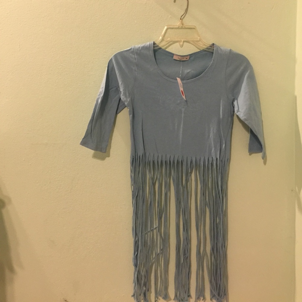 Light blue fringe crop top