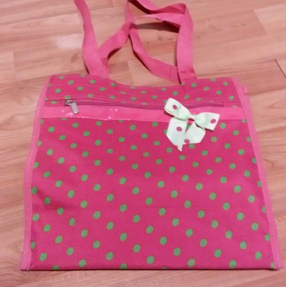 Pink & Green Polka Dot  Tote Bag