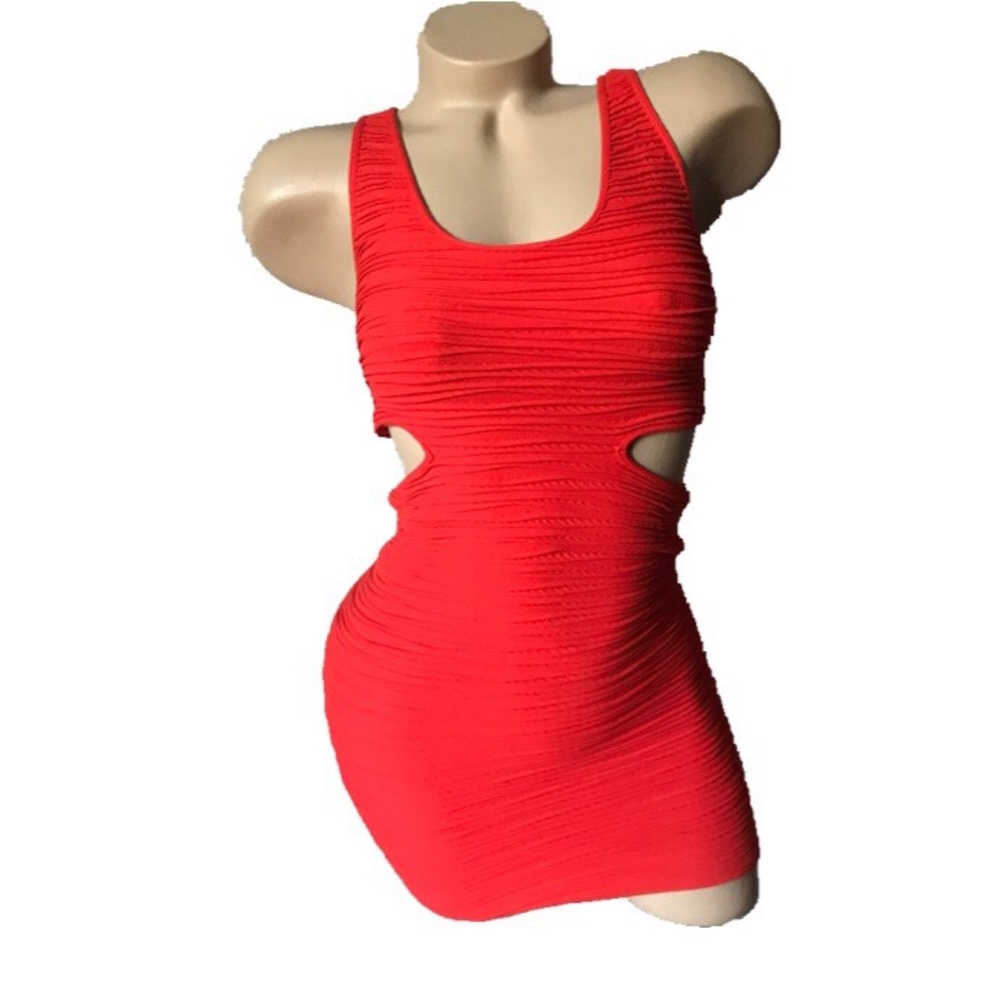 Bebe red body con cut out textured dress p/s small - Picture 1 of 2