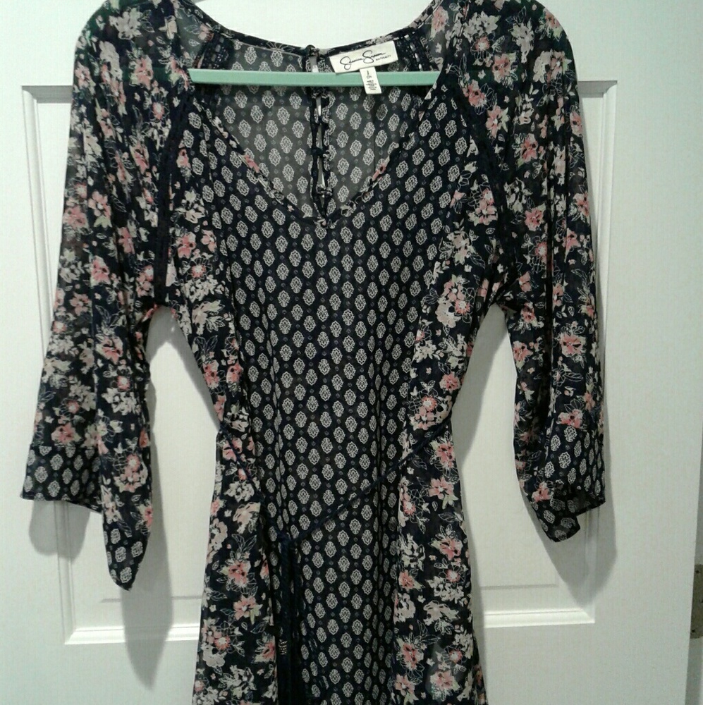 Jessica Simpson sheer blouse with a tie belt