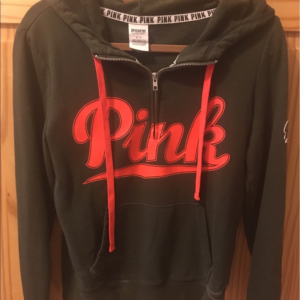 Khaki colored pink sweatshirt