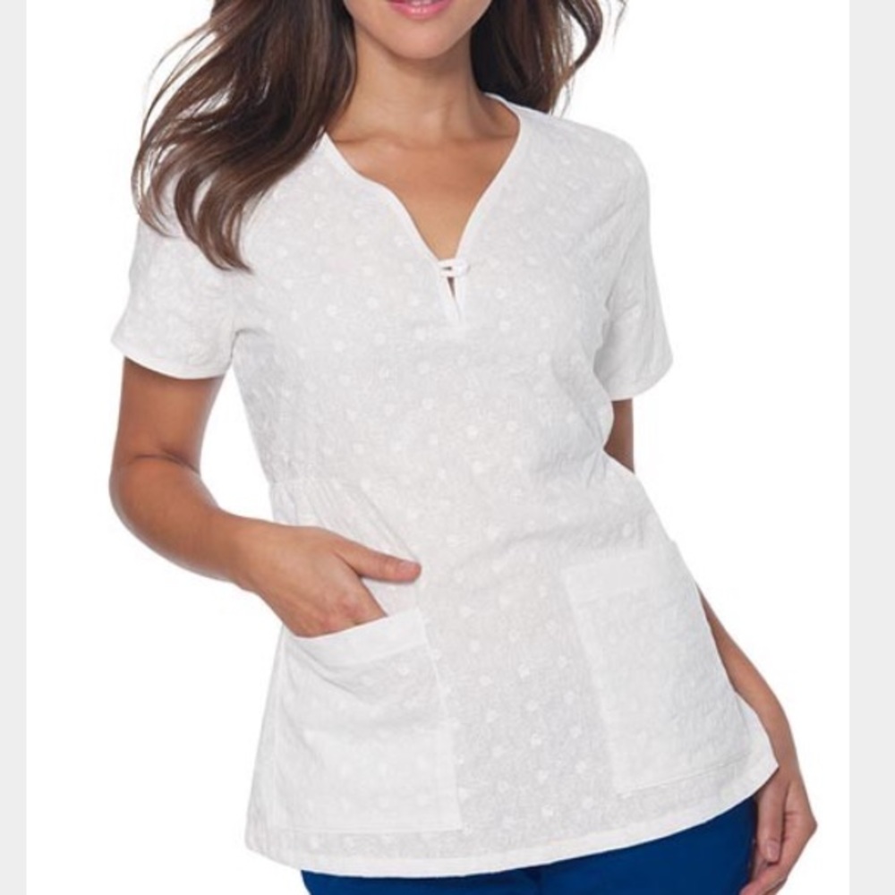 Koi Christina White Rosie Scrub Top