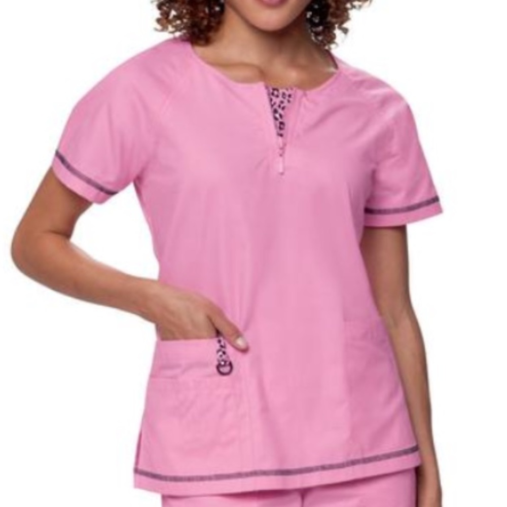 Koi Jasmine Cool Cheetah Pink Scrub Top
