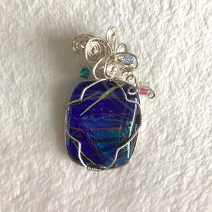 Handmade wire wrapped dichroic glass pendant