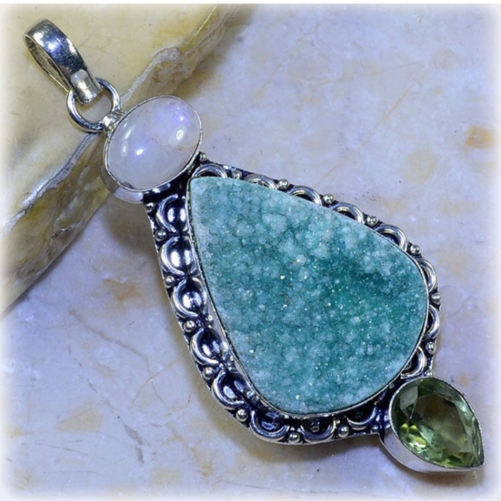 Druzy Moonstone Amethyst Pendant
