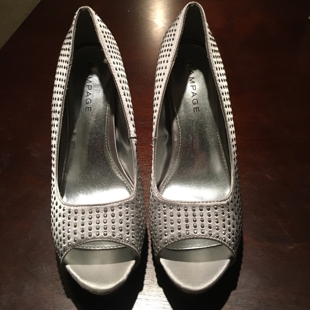 Silver Studded Peep Toe Heels