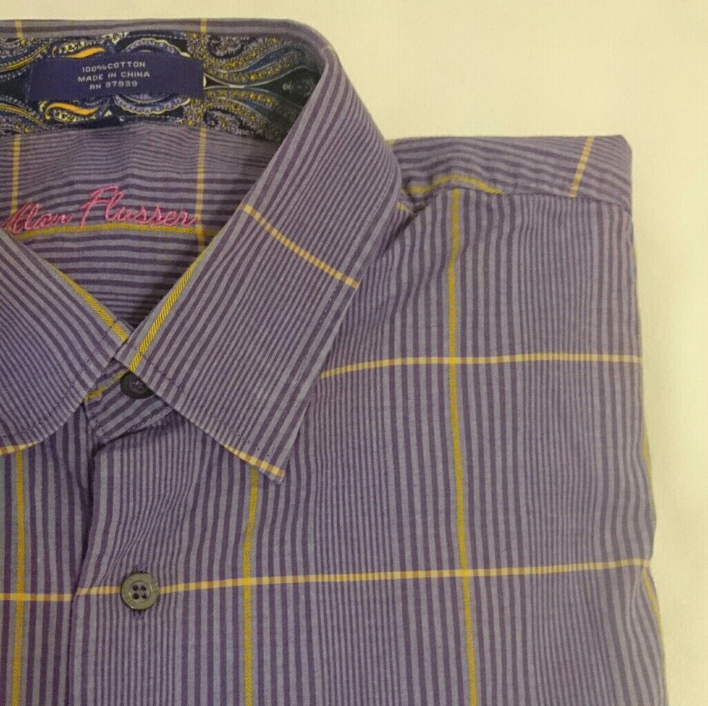 ALAN FLUSSER Purple Plaid Dress Shirt