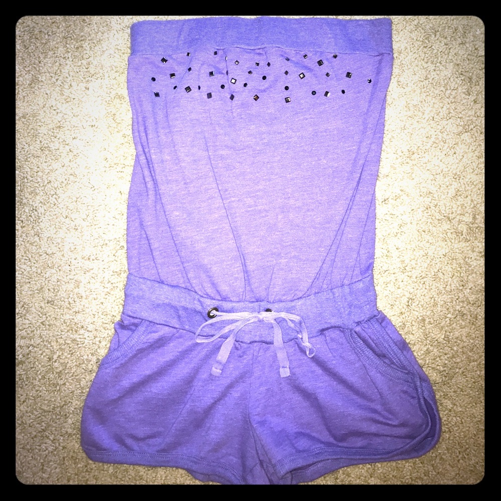 Purple Studded Shorts Romper With Pockets