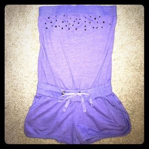 Purple Studded Shorts Romper With Pockets