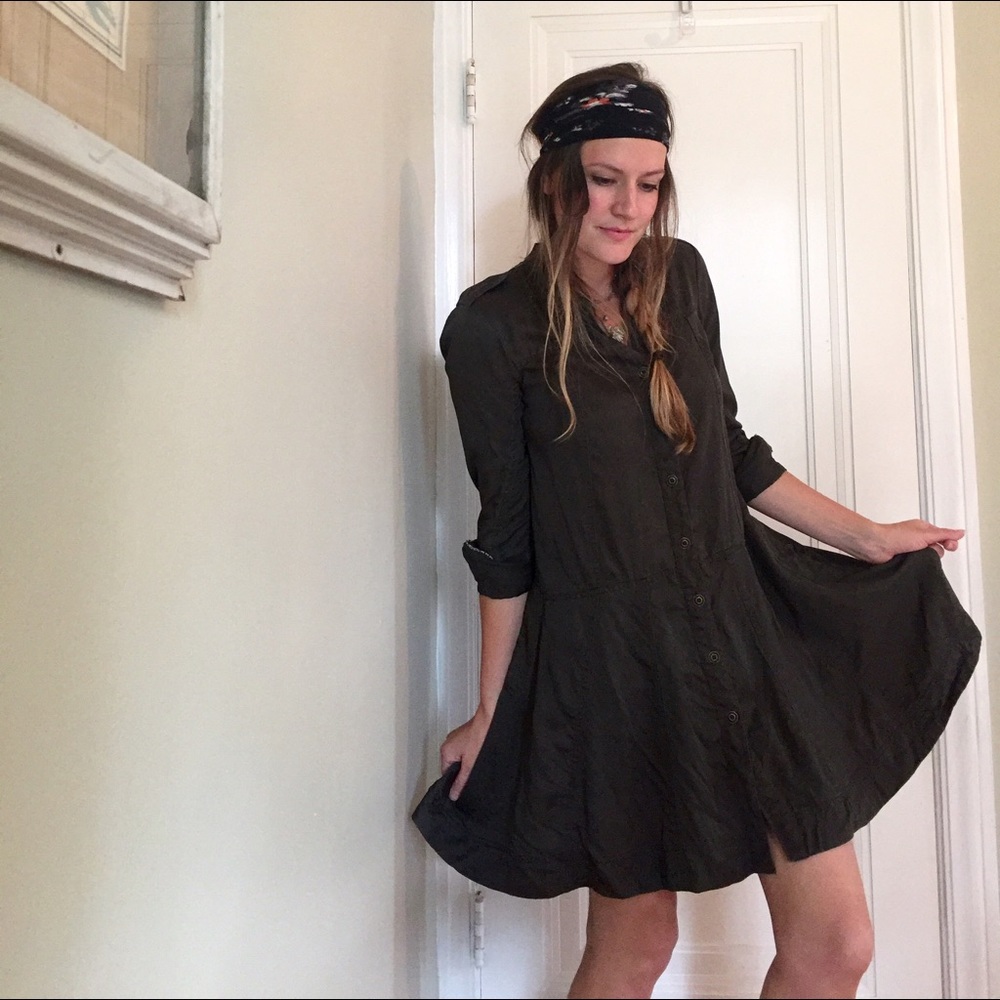 Army green button down dress