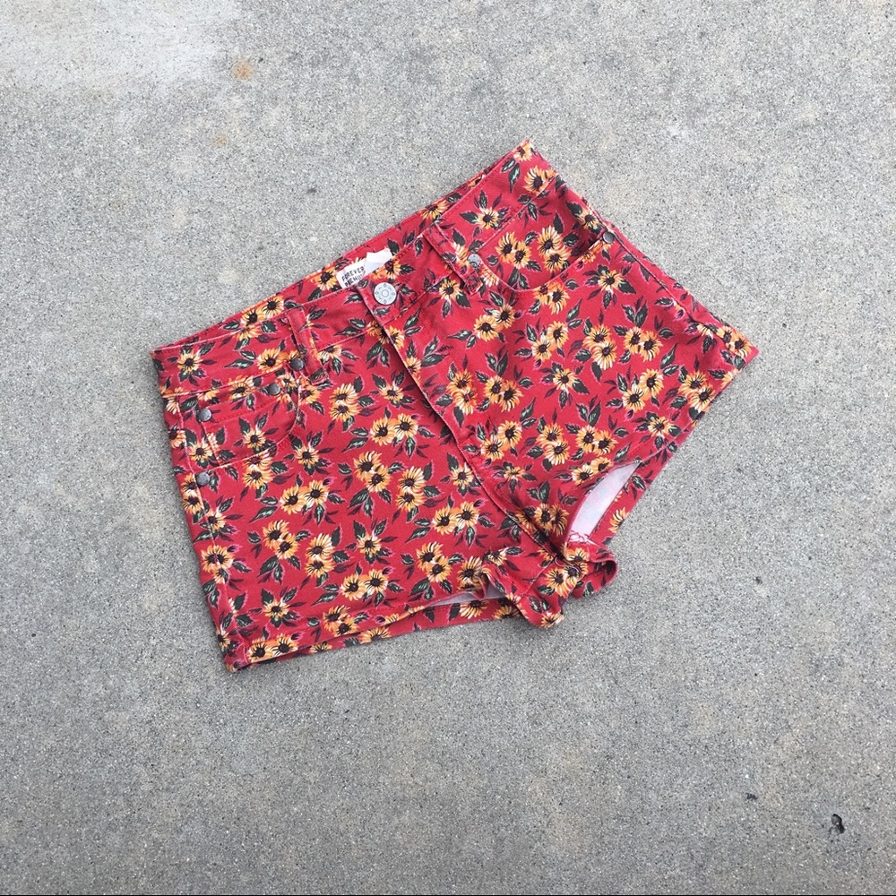 red sunflower shorts