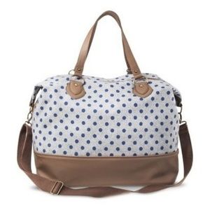 Mossimo Weekender Bag Blue Grey Polka Dot Tan