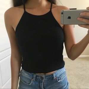 brandy melville black ribbed halter crop top