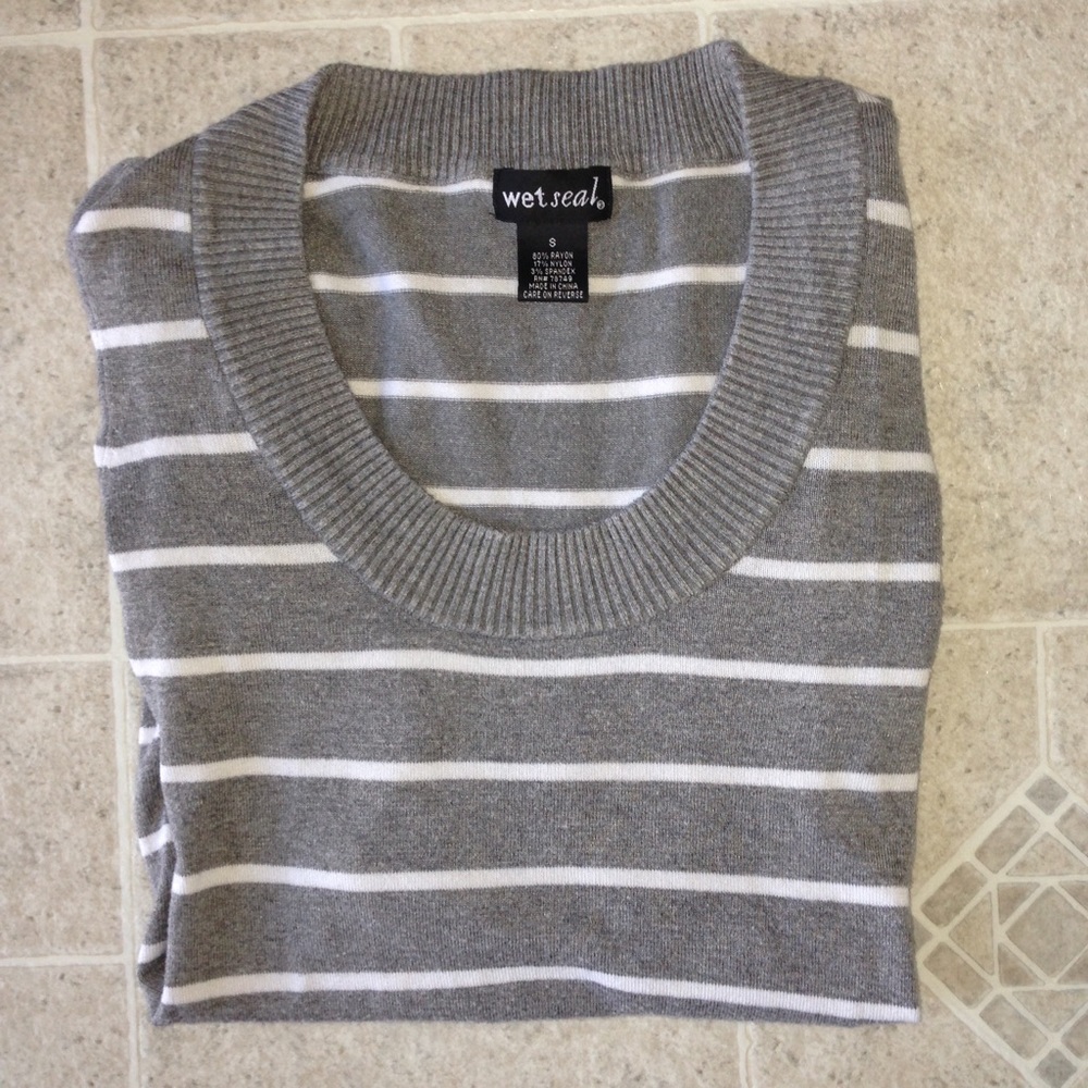 Gray & White Striped Sweater