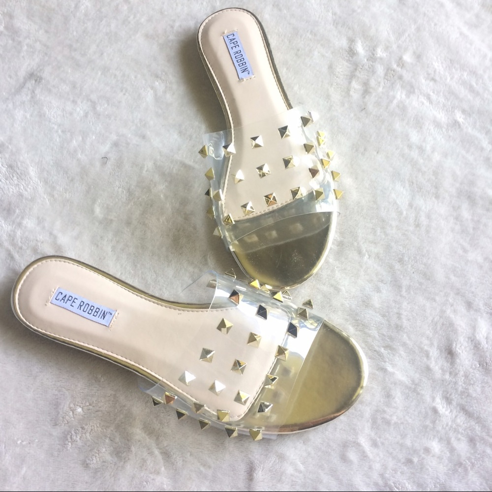 Clear Metallic Stud Slip On Sandals - Picture 1 of 4