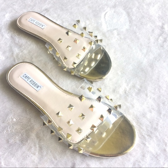 Clear Metallic Stud Slip On Sandals - Picture 3 of 4