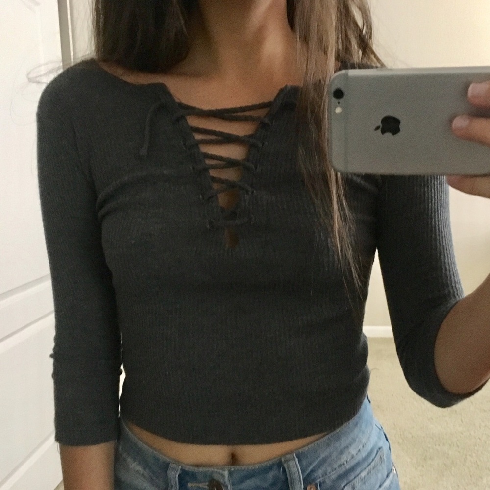 john galt ribbed lace up quarter sleeve