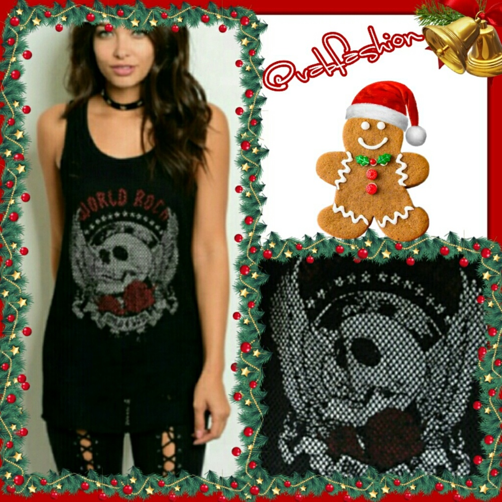DISTRESSED WORLD ROCK FISHNET SKULL TOP! - Picture 8 of 8