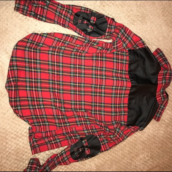 Faux Leather + Red Plaid Flannel w/ Skull Detail - Picture 2 of 3