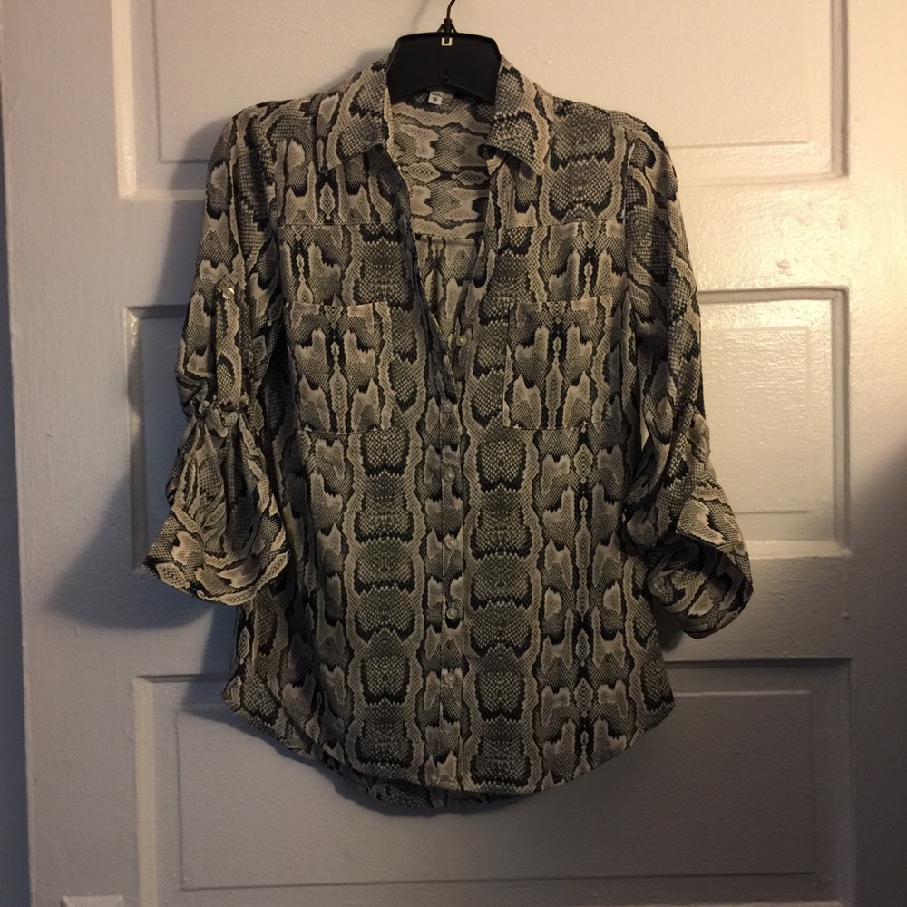 Snakeskin print button down