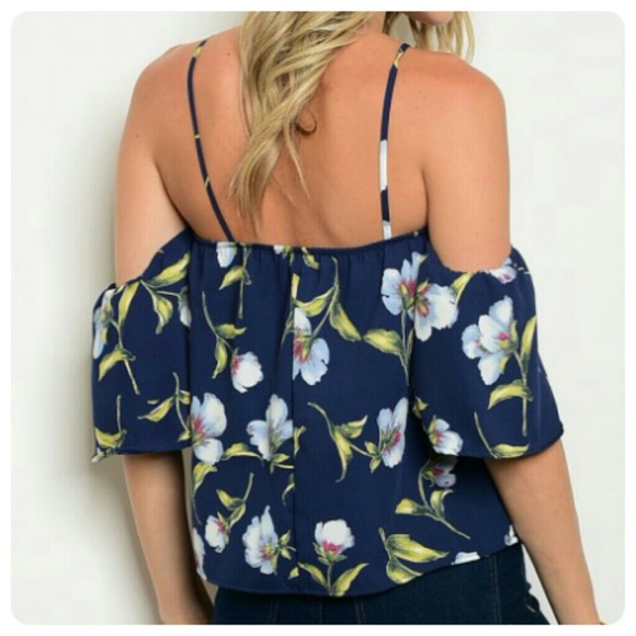 NAVY FLORAL OFF SHOULDER TOP💖 - Picture 3 of 6