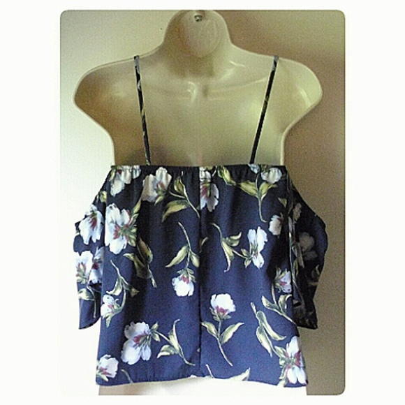 NAVY FLORAL OFF SHOULDER TOP💖 - Picture 4 of 6