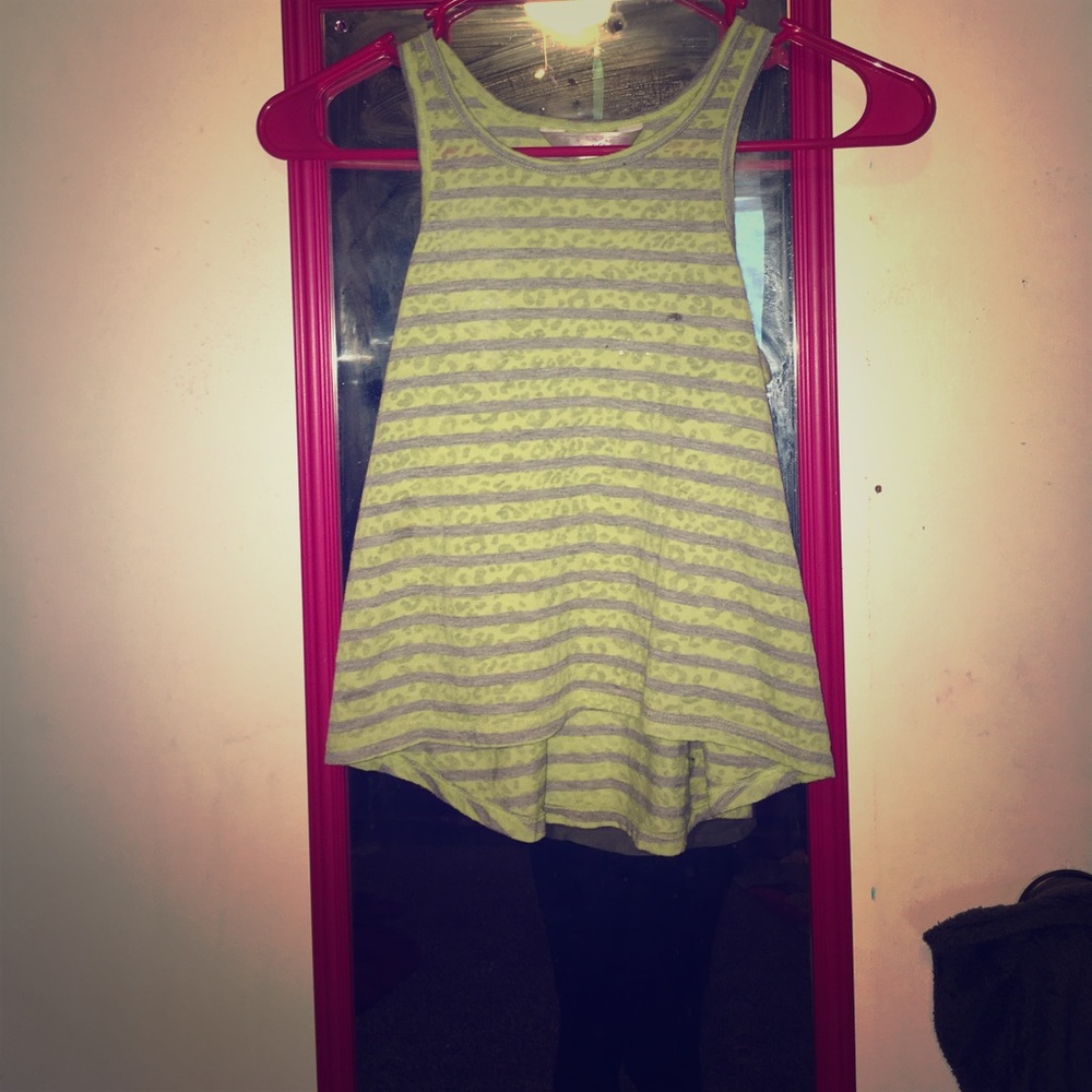 Girls gray and lime green cheetah tank top