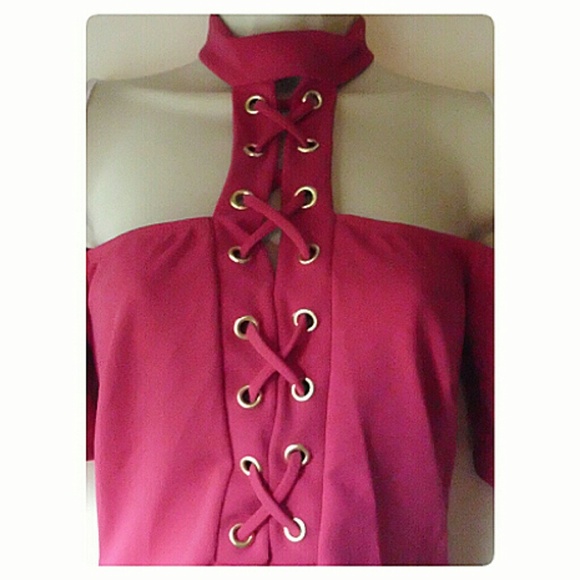 MAGENTA LACE UP TOP! - Picture 4 of 8