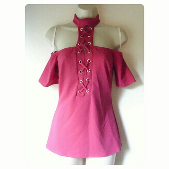 MAGENTA LACE UP TOP! - Picture 5 of 8