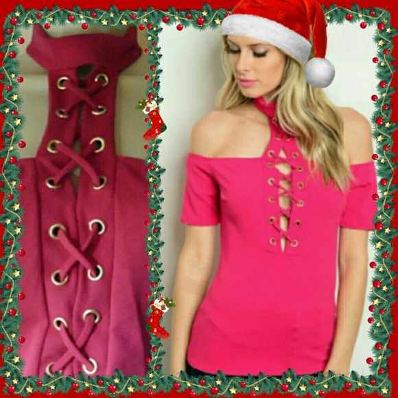 MAGENTA LACE UP TOP! - Picture 8 of 8