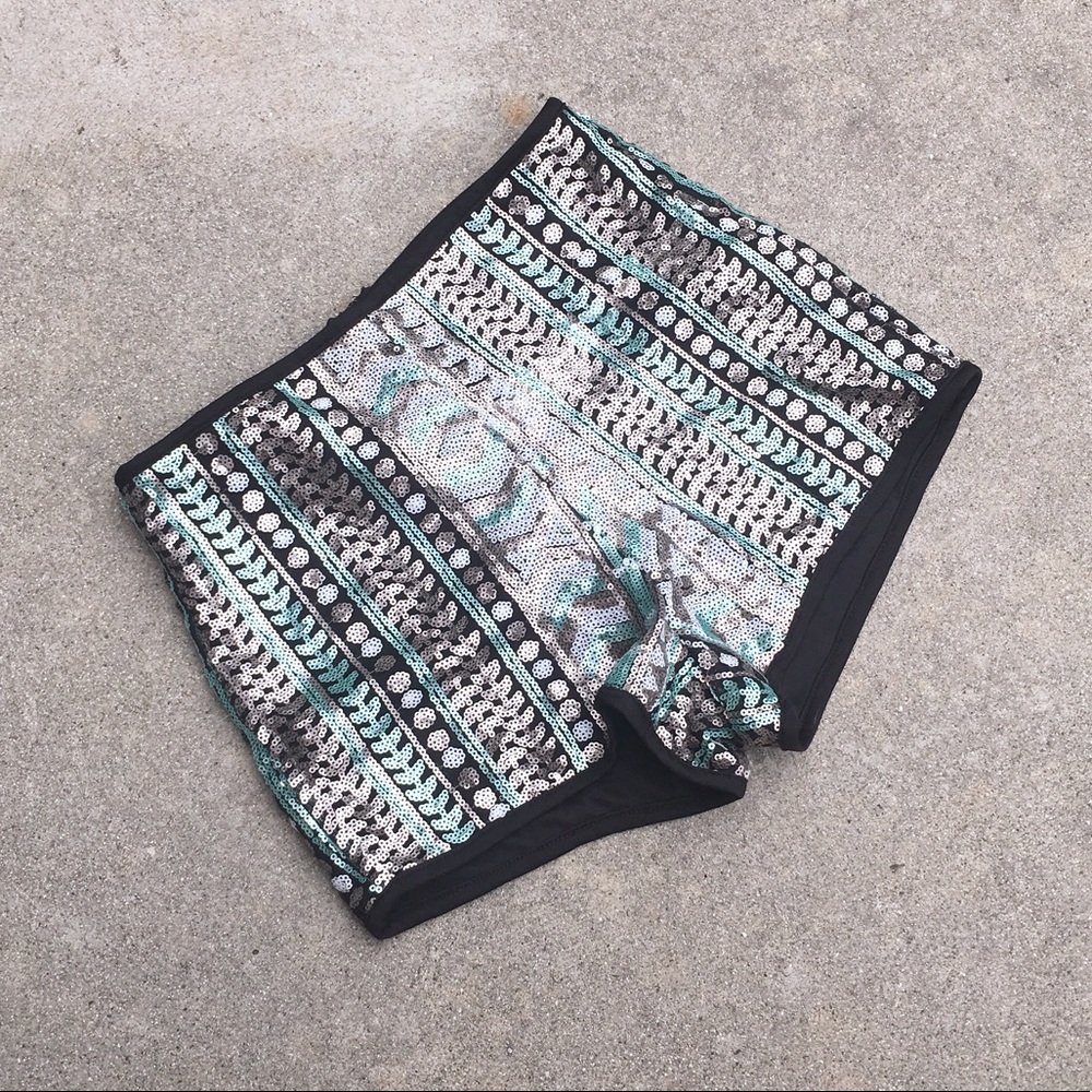 silver/turquoise sequin shorts!