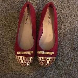 Red and gold ballet flats