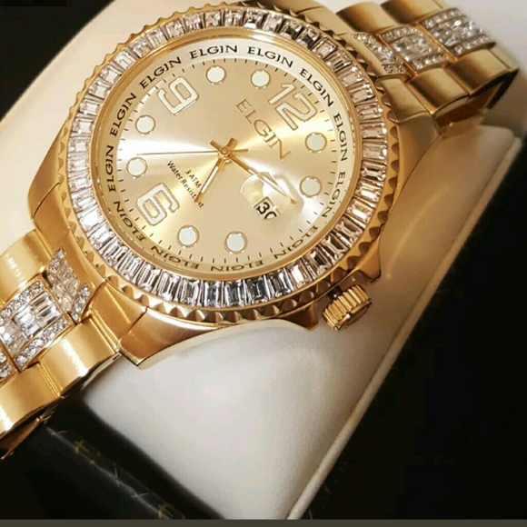 14K GOLD STAINLESS STEEL ELGIN WATCH - Picture 2 of 2