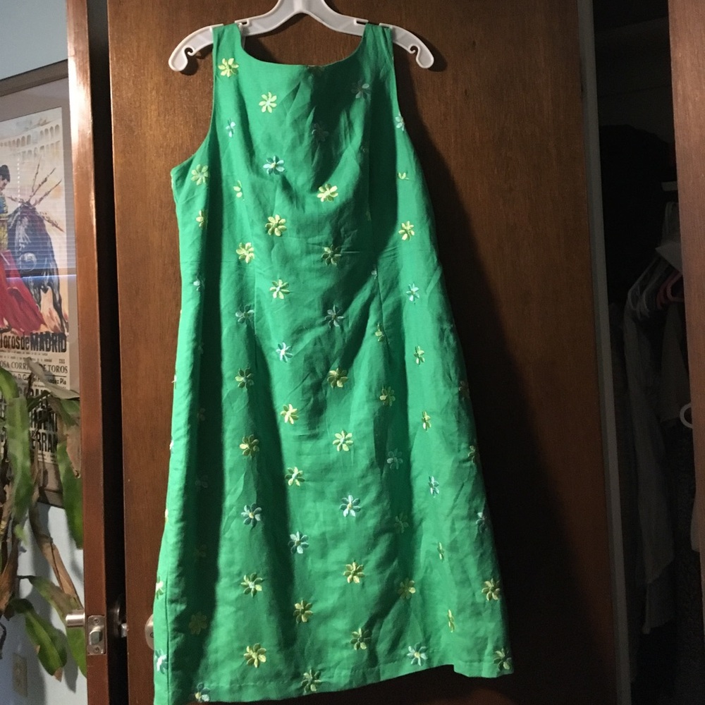 Beautiful embroidered bright green business dress