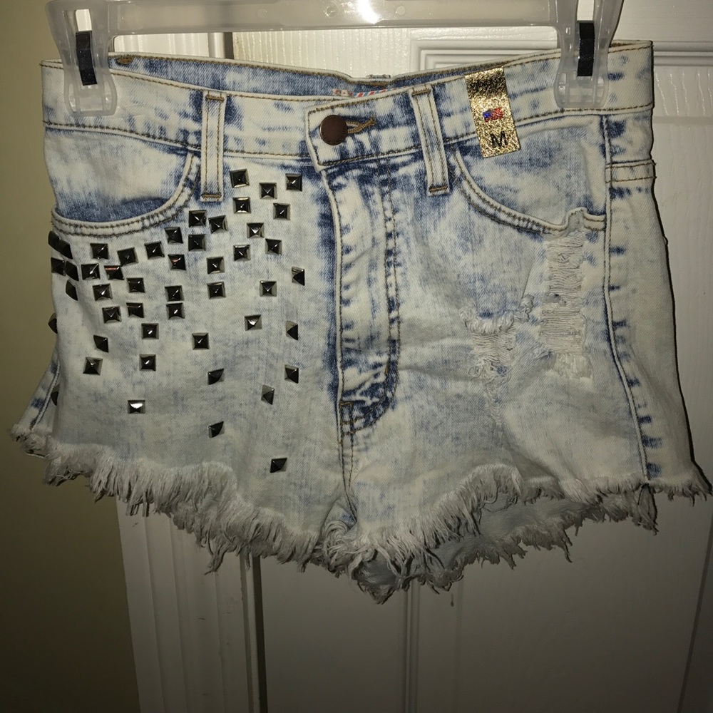 DISTRESSED RHINESTONED jean SHORTS