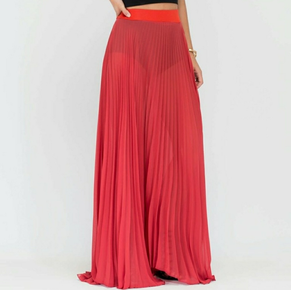 Red semi sheer maxi skirt - Picture 2 of 3