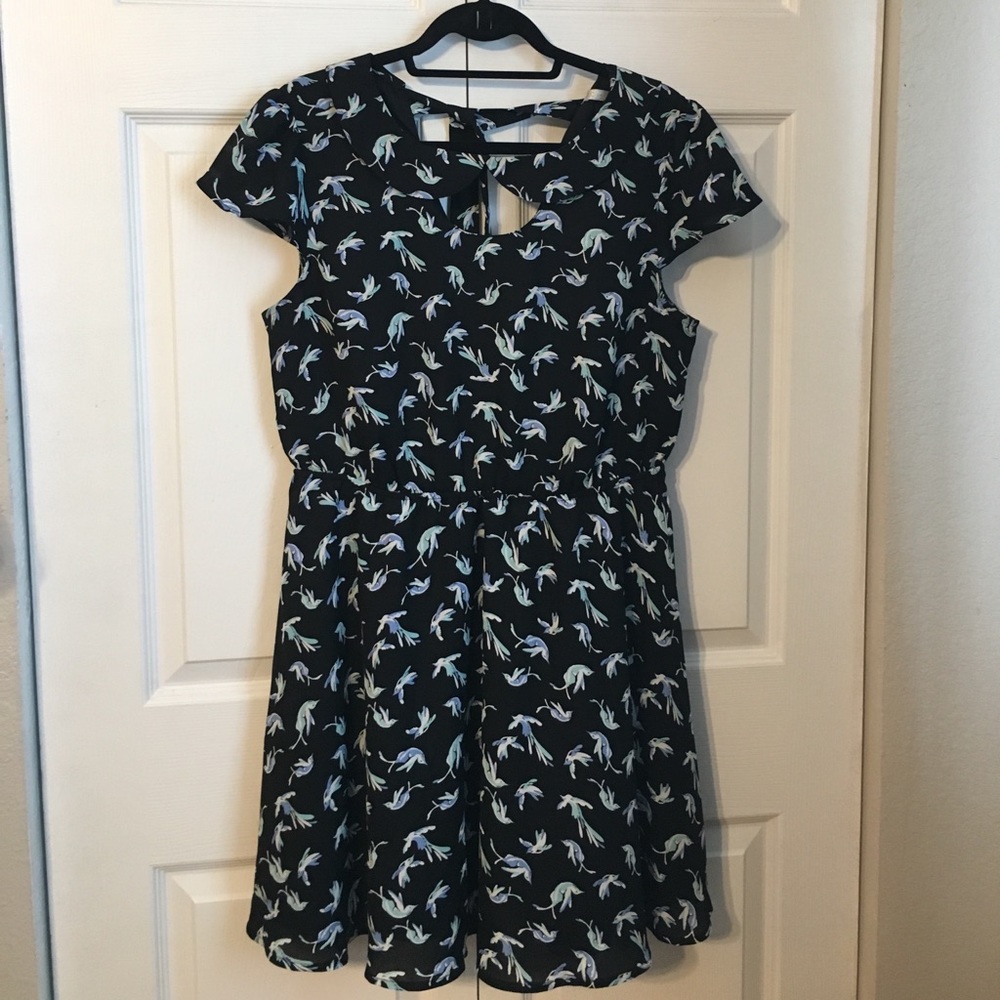 Black dress with blue birds